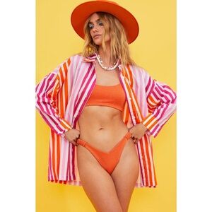 Beach Riot Pink and Orange Button Down Shirt beach cover up top
